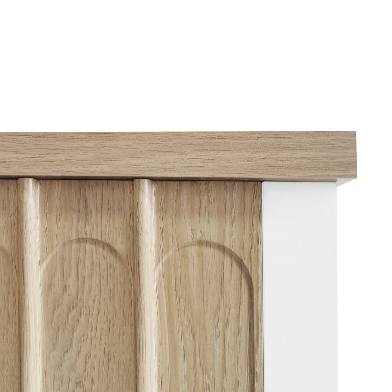 Buffet commode blanc et bois avec portes et tiroirs texture concave et convexe 120x40x80cm GHEVRUD