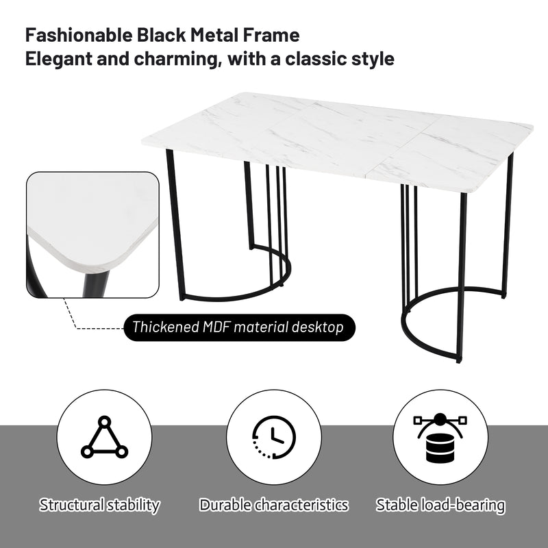Table à manger rectangulaire moderne effet marbre blanc structure en métal noir 140 x 80 cm DRICALS