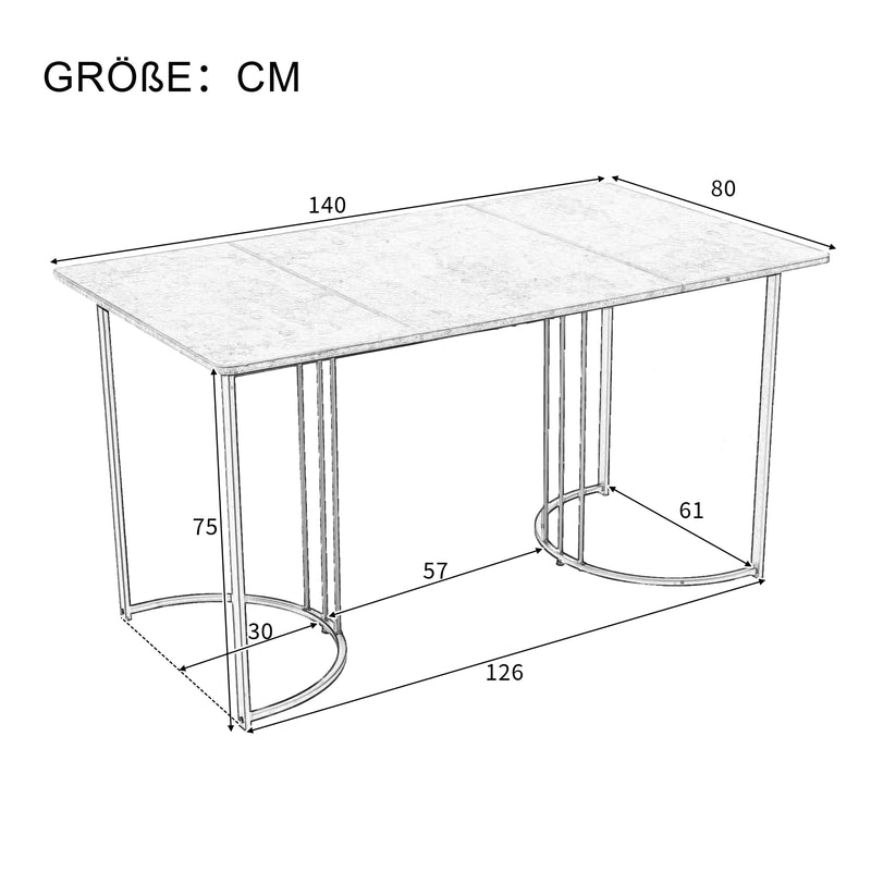 Table de salle à manger rectangulaire moderne en motif marbre blanc pieds dorés 140x80 cm ZUNCAX