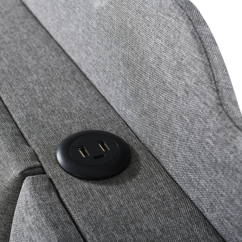Lit double capitonné tissu gris avec rangement et bande lumineuse LED port de chargement USB 140x200cm LENZEAR