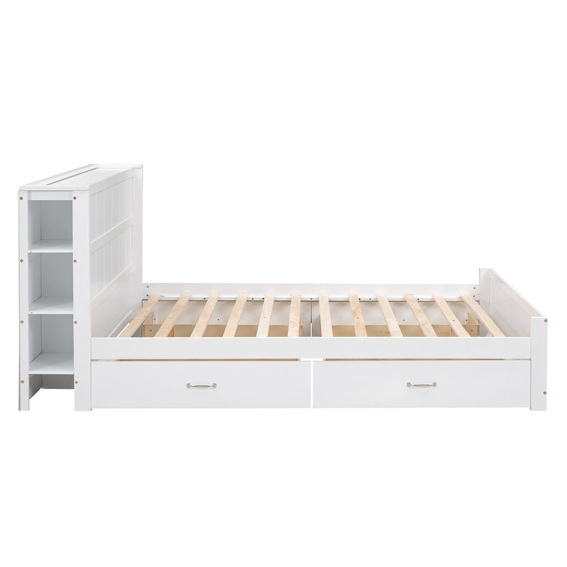 Lit double blanc avec tête de lit avec rangement 2 cotés 4 tiroirs sous le lit EENPHE