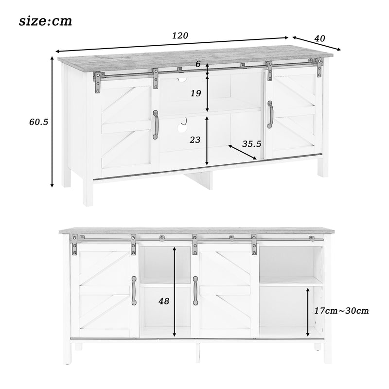 Buffet meuble TV blanc effet bois noyer marron vintage 2 portes coulissantes étagères 120x40x60,5cm CRAGVEOD