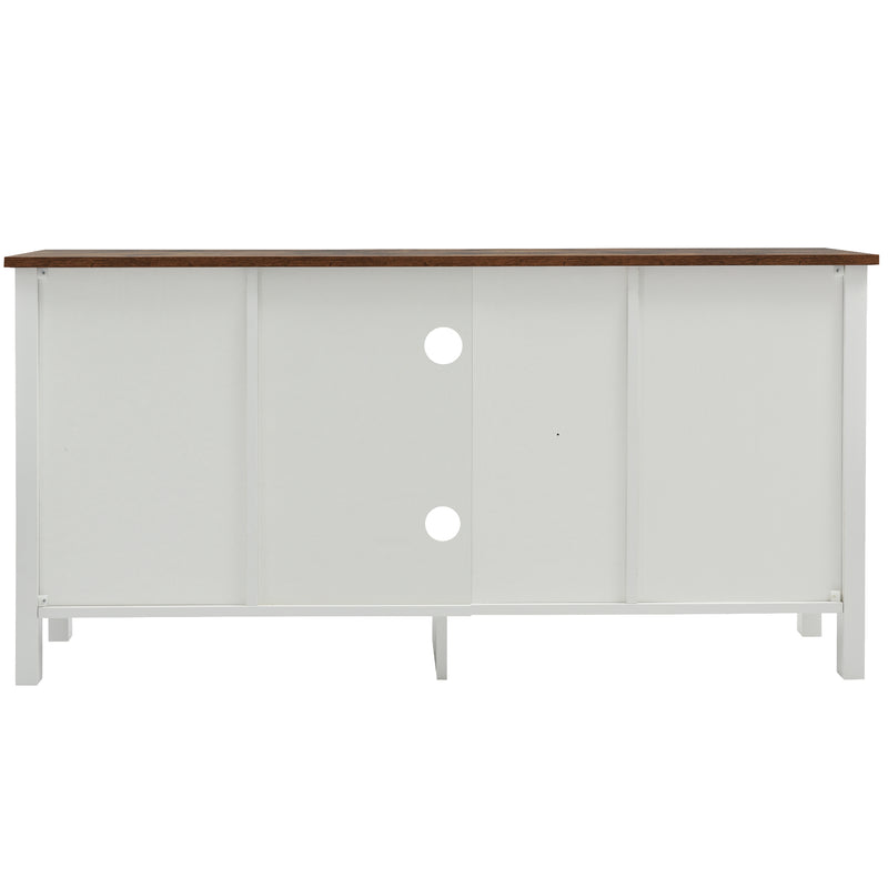 Buffet meuble TV blanc effet bois noyer marron vintage 2 portes coulissantes étagères 120x40x60,5cm CRAGVEOD