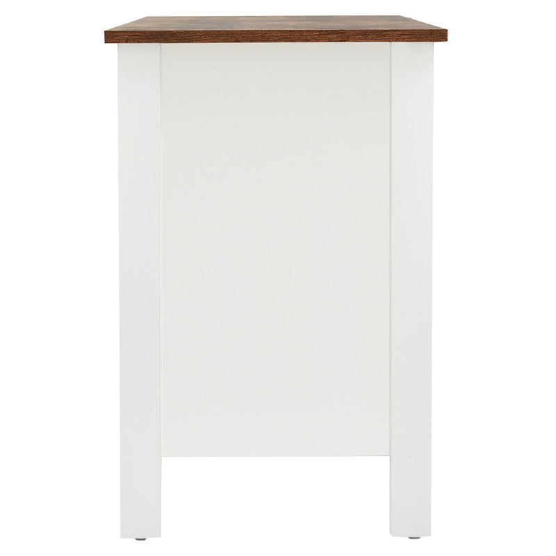 Buffet meuble TV blanc effet bois noyer marron vintage 2 portes coulissantes étagères 120x40x60,5cm CRAGVEOD