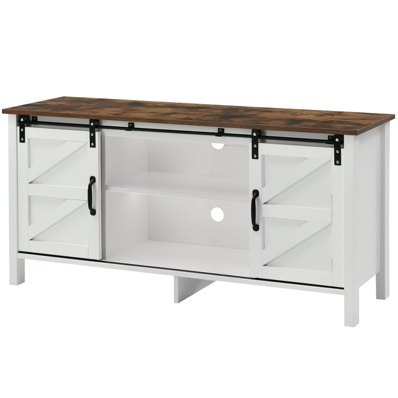 Buffet meuble TV blanc effet bois noyer marron vintage 2 portes coulissantes étagères 120x40x60,5cm CRAGVEOD