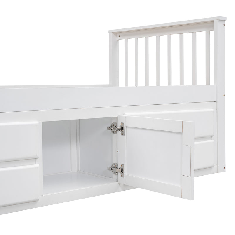 Lit simple plateforme bois blanc lit enfant avec 4 tiroirs, un placard de rangement 90x200cm LENDIEH