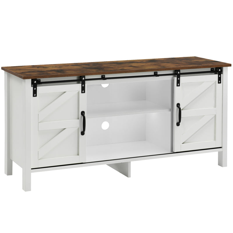 Buffet meuble TV blanc effet bois noyer marron vintage 2 portes coulissantes étagères 120x40x60,5cm CRAGVEOD