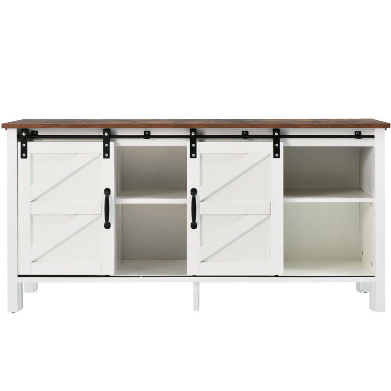 Buffet meuble TV blanc effet bois noyer marron vintage 2 portes coulissantes étagères 120x40x60,5cm CRAGVEOD