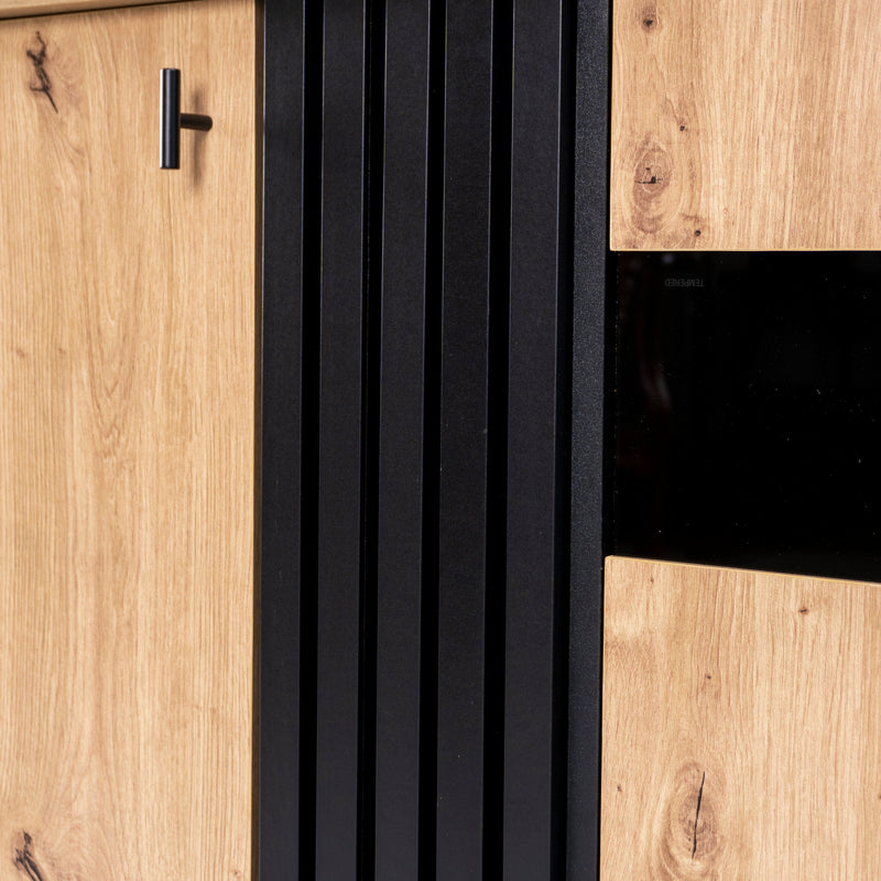 Buffet armoire en bois et noir verre teinté avec éclairage LED 140x78x41cm BHETTER
