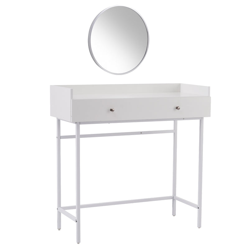 Coiffeuse blanc avec miroir et 1 tiroir structure en métal blanc style minimaliste OLKODS