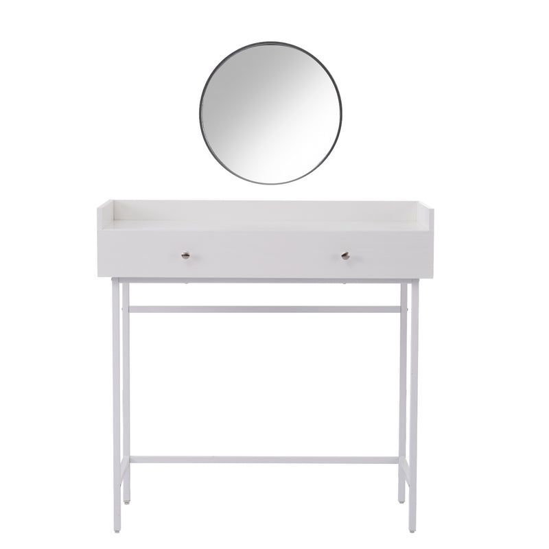 Coiffeuse blanc avec miroir et 1 tiroir structure en métal blanc style minimaliste OLKODS