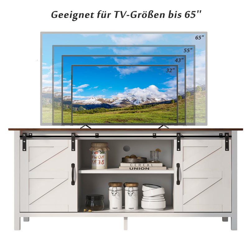 Buffet meuble TV blanc effet bois noyer marron vintage 2 portes coulissantes étagères 120x40x60,5cm CRAGVEOD