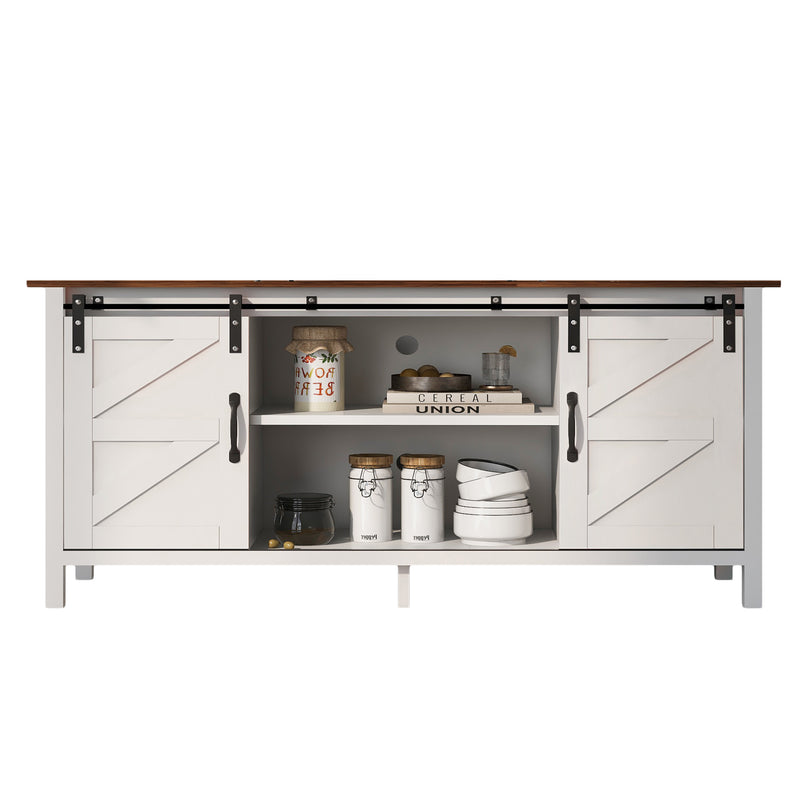 Buffet meuble TV blanc effet bois noyer marron vintage 2 portes coulissantes étagères 120x40x60,5cm CRAGVEOD