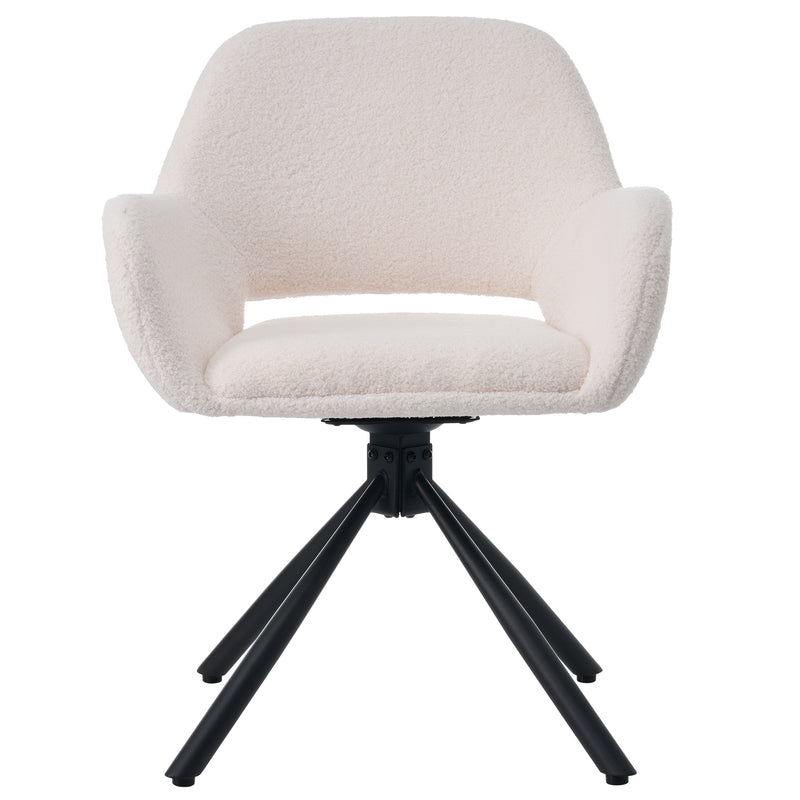 Chaise fauteuil avec accoudoirs rotatif tissu bouclette blanche AGRULS