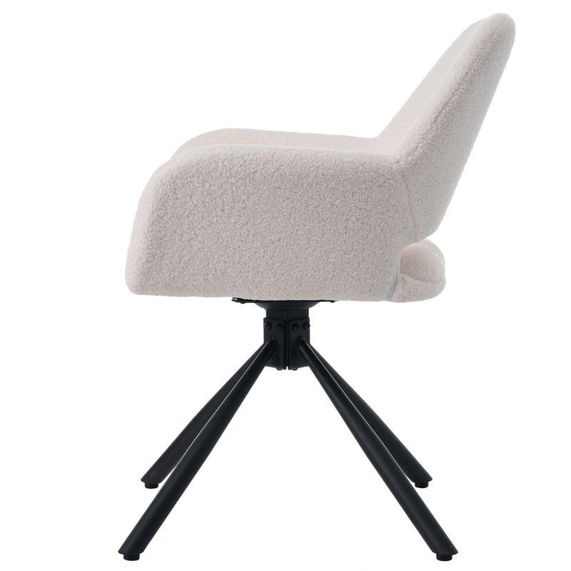 Chaise fauteuil avec accoudoirs rotatif tissu bouclette blanche AGRULS