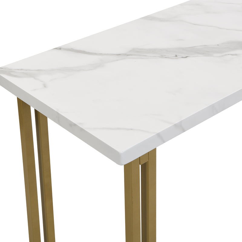 Ensemble table haute et 2 tabourets de bar effet marbre blanc et pieds dorée CAZONS