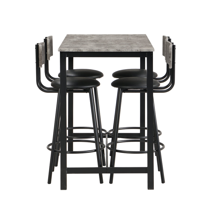Ensemble table haute et 4 tabourets de bar effet béton gris + noir BHENZOLL