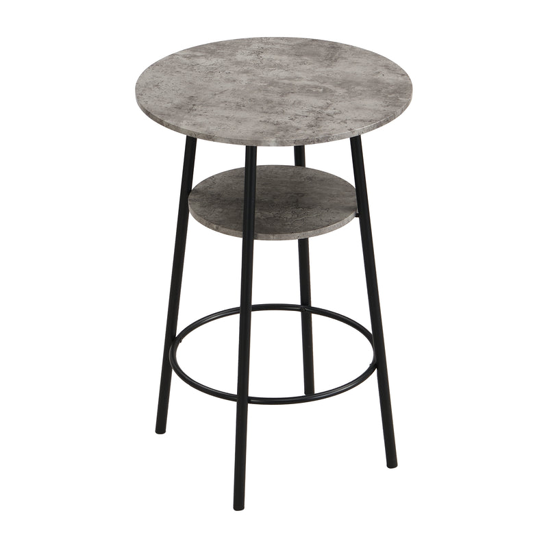 Ensemble table haute et tabouret de bar effet gris béton et cuir synthétique noir table avec rangement ZEMAITH