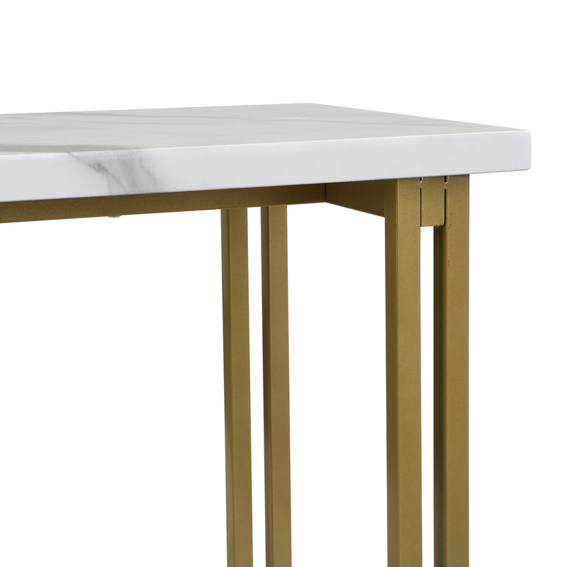 Ensemble table haute et 2 tabourets de bar effet marbre blanc et pieds dorée CAZONS
