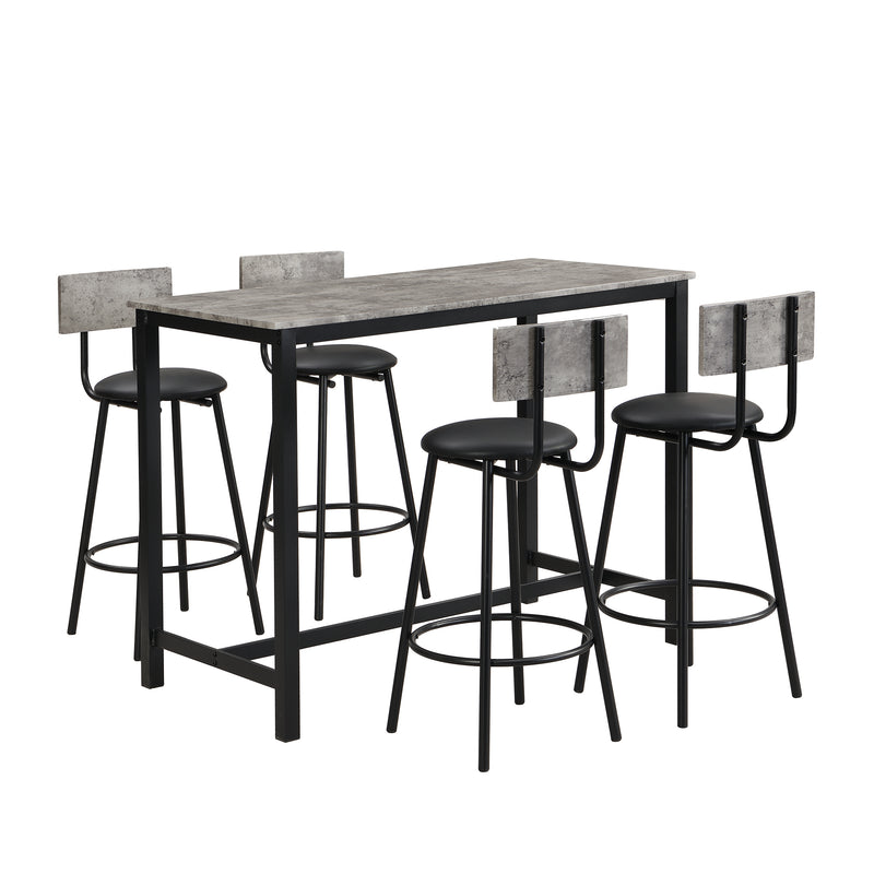 Ensemble table haute et 4 tabourets de bar effet béton gris + noir BHENZOLL