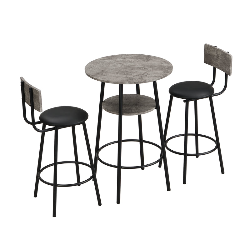 Ensemble table haute et tabouret de bar effet gris béton et cuir synthétique noir table avec rangement ZEMAITH