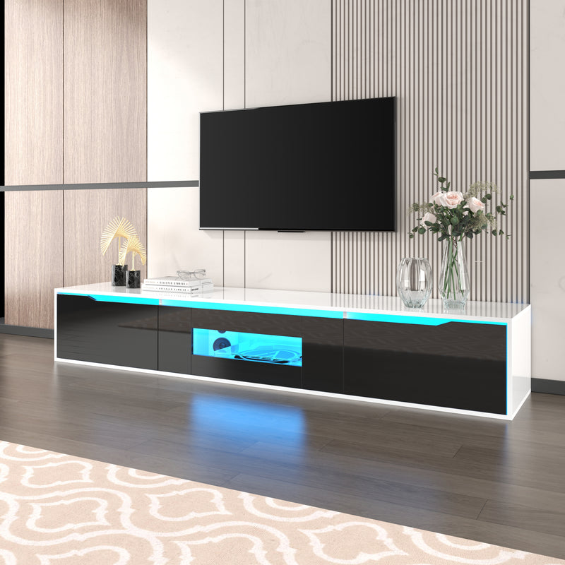 Meuble TV haute brillance noir et blanc avec éclairage LED à couleur changeante portes Push-to-Open 180*30 GOKAINS