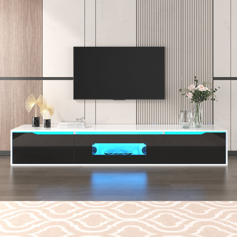 Meuble TV haute brillance noir et blanc avec éclairage LED à couleur changeante portes Push-to-Open 180*30 GOKAINS