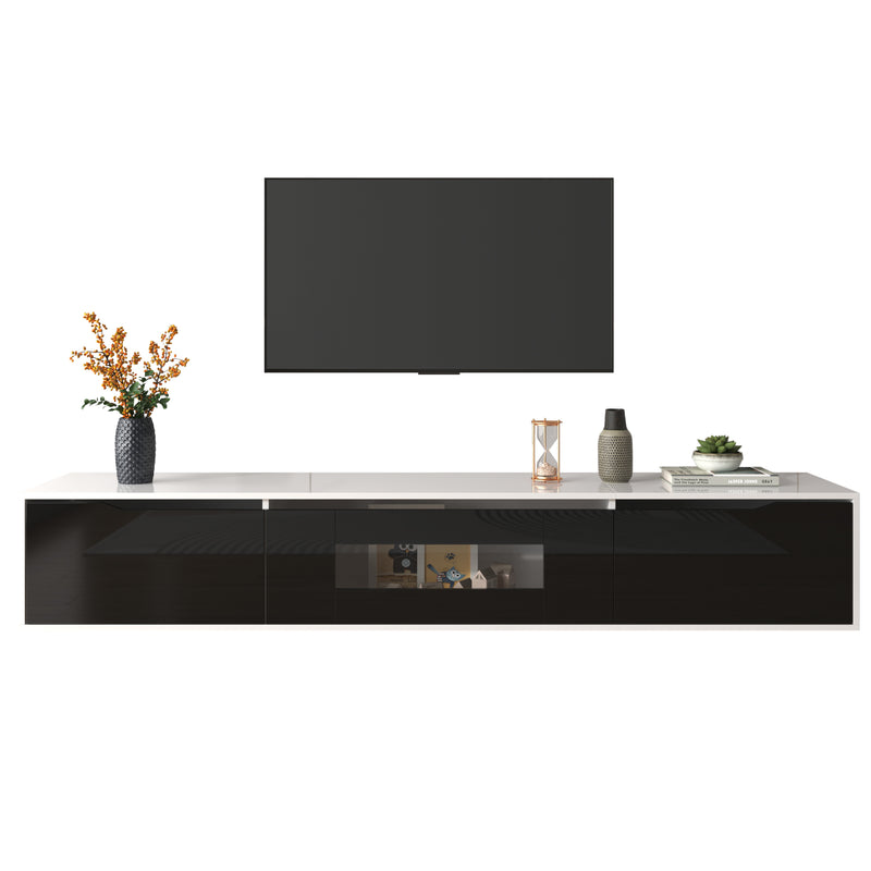 Meuble TV haute brillance noir et blanc avec éclairage LED à couleur changeante portes Push-to-Open 180*30 GOKAINS