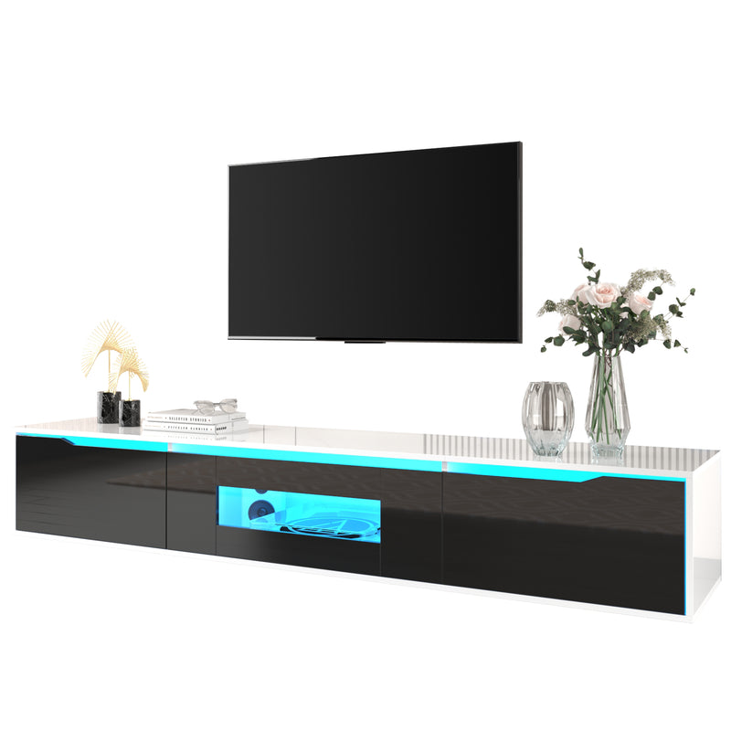 Meuble TV haute brillance noir et blanc avec éclairage LED à couleur changeante portes Push-to-Open 180*30 GOKAINS