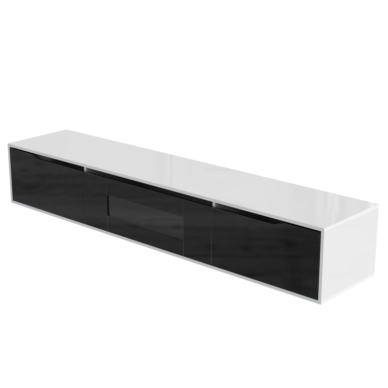 Meuble TV haute brillance noir et blanc avec éclairage LED à couleur changeante portes Push-to-Open 180*30 GOKAINS