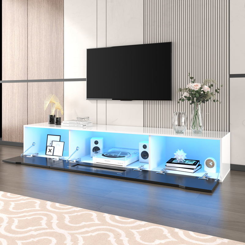 Meuble TV haute brillance noir et blanc avec éclairage LED à couleur changeante portes Push-to-Open 180*30 GOKAINS