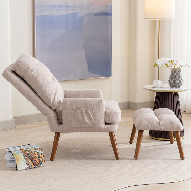 Chaise longue avec repose-pieds, dossier réglable sur 10 niveaux, inclinable tissu beige VRIDS