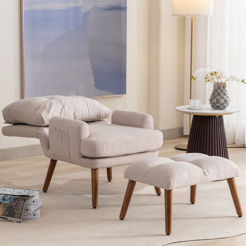 Chaise longue avec repose-pieds, dossier réglable sur 10 niveaux, inclinable tissu beige VRIDS