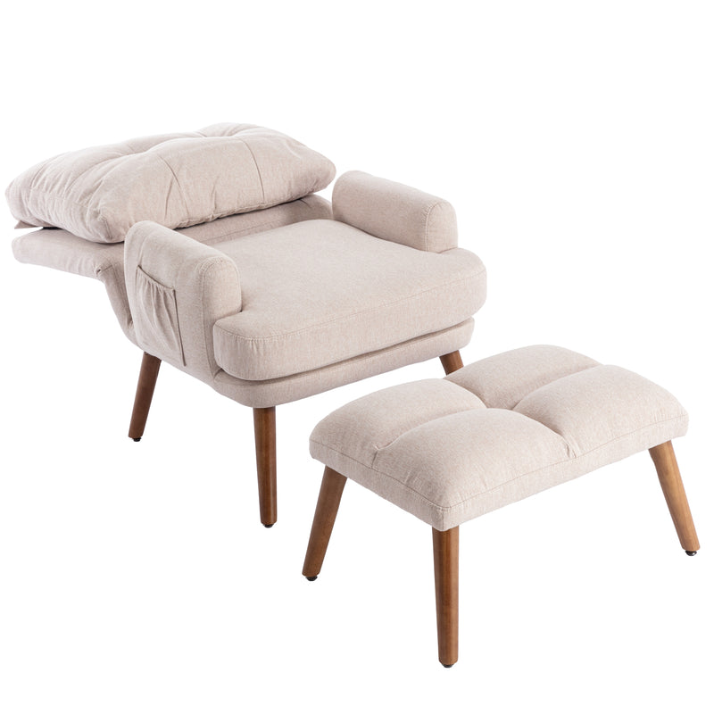 Chaise longue avec repose-pieds, dossier réglable sur 10 niveaux, inclinable tissu beige VRIDS