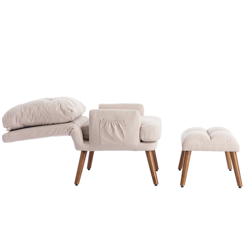 Chaise longue avec repose-pieds, dossier réglable sur 10 niveaux, inclinable tissu beige VRIDS