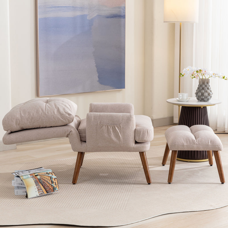 Chaise longue avec repose-pieds, dossier réglable sur 10 niveaux, inclinable tissu beige VRIDS