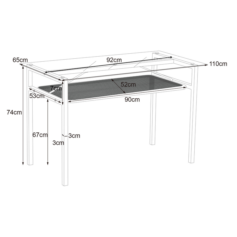 Table de salle à manger rectangulaire verre trempé avec rangement en rotin beige 110 x 65 x 74 cm LOSSIRS