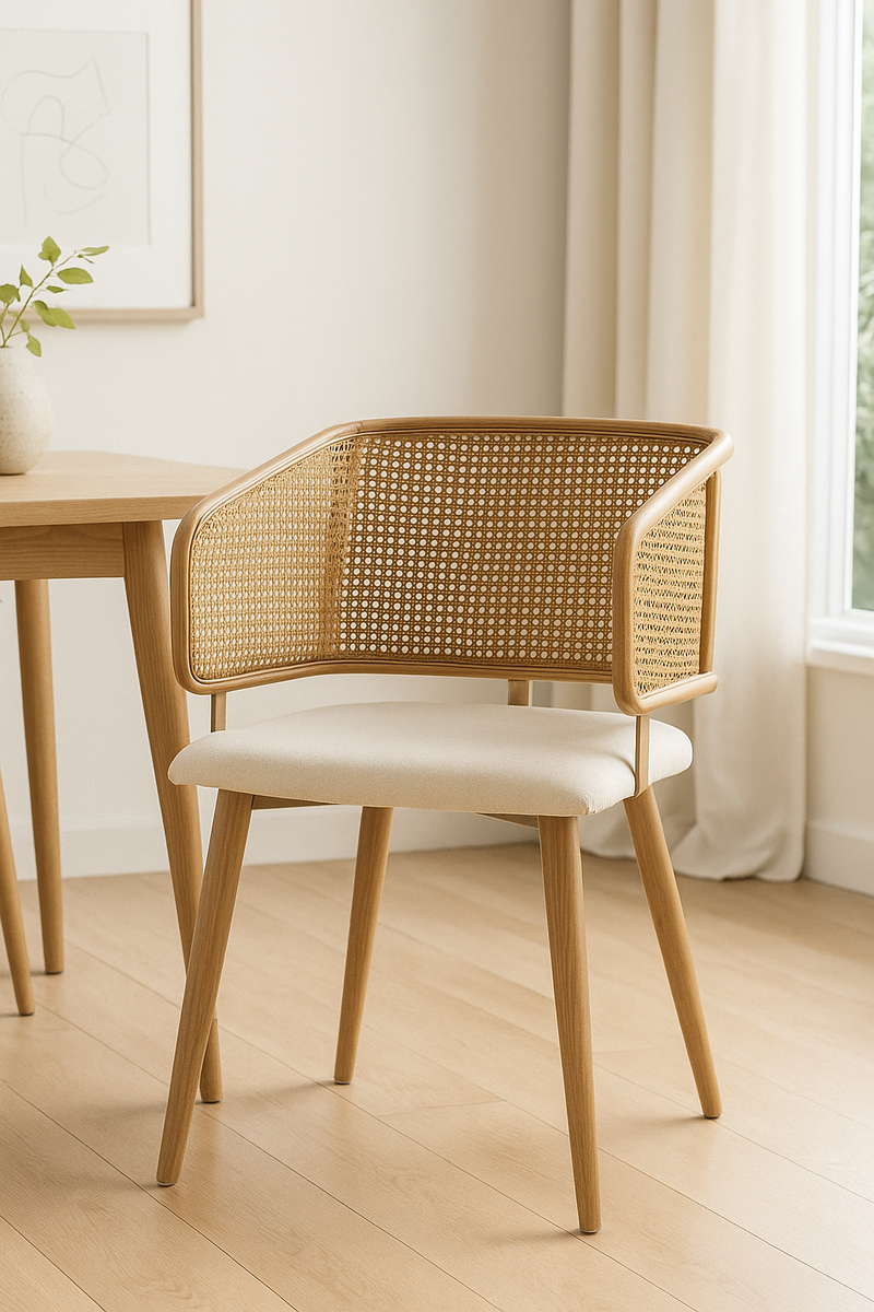 Lot de 2 chaises de salle à manger dossier en rotin, coussin d&