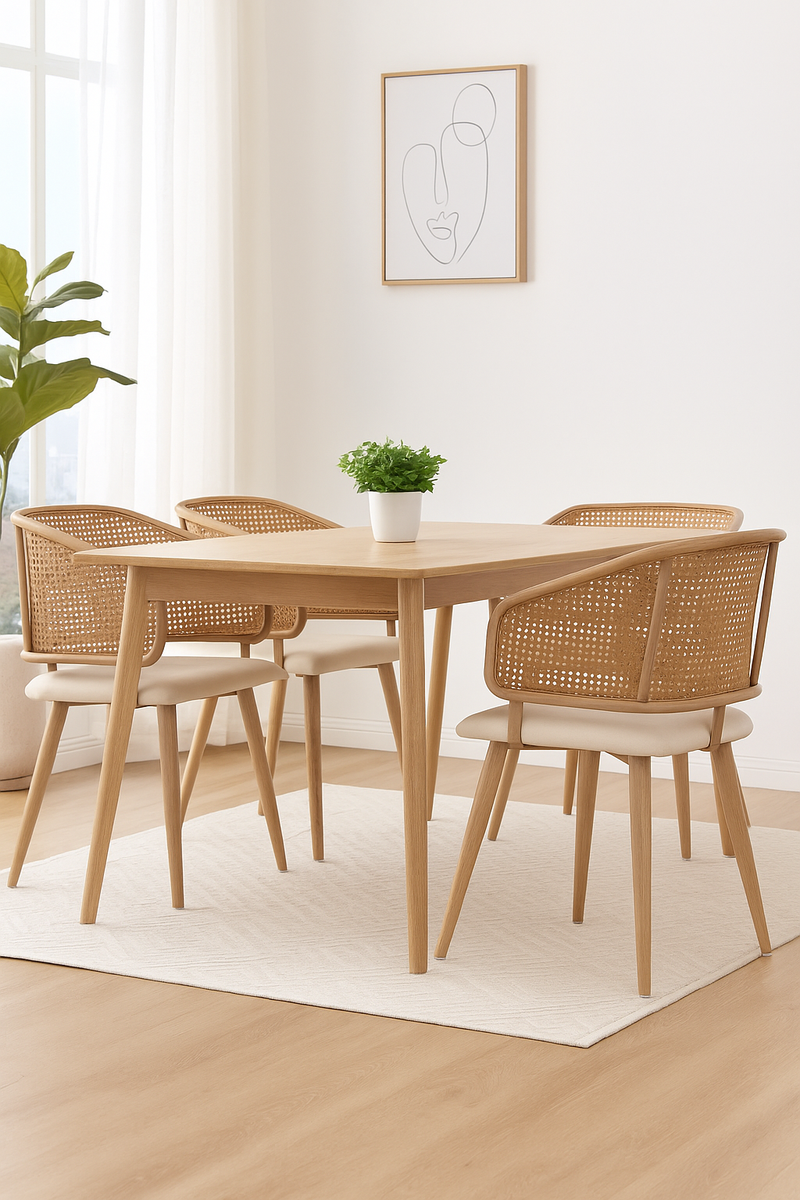 Lot de 2 chaises de salle à manger dossier en rotin, coussin d&