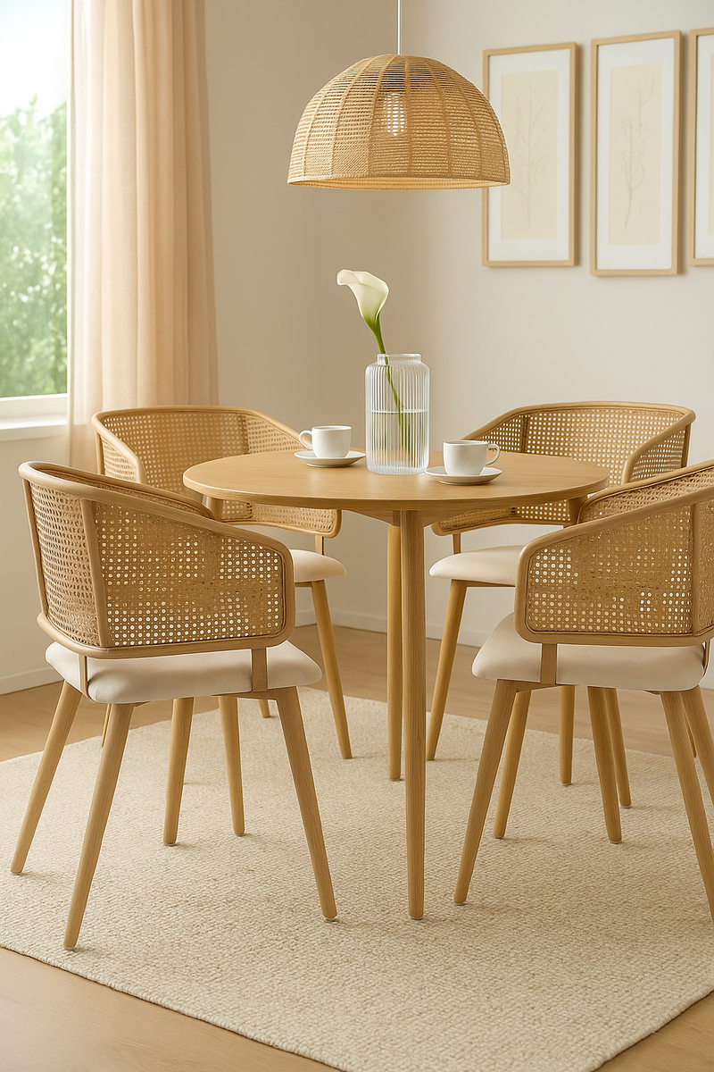 Lot de 2 chaises de salle à manger dossier en rotin, coussin d&
