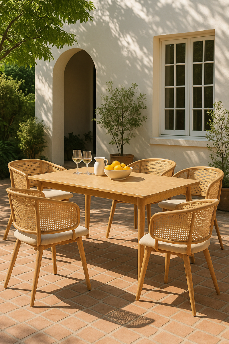 Lot de 2 chaises de salle à manger dossier en rotin, coussin d&