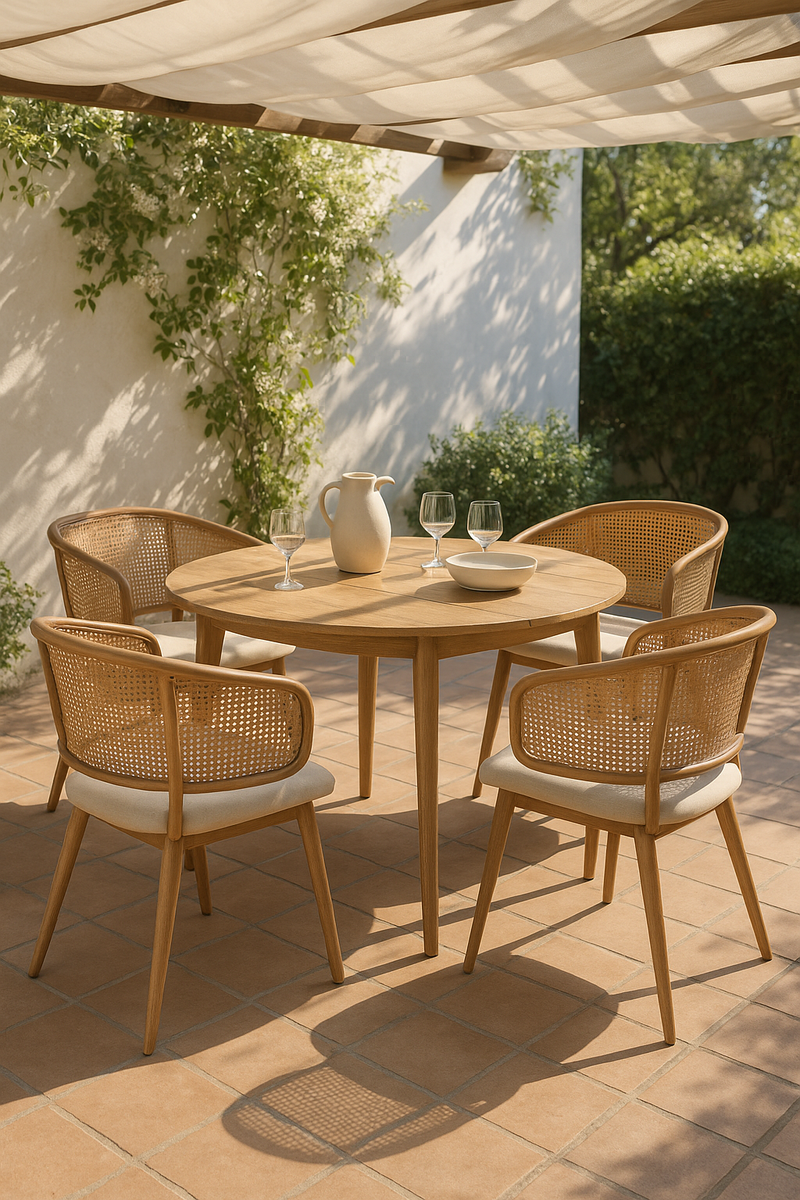 Lot de 2 chaises de salle à manger dossier en rotin, coussin d&