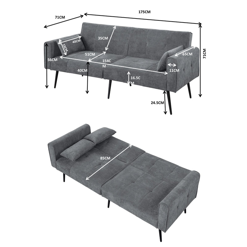 Canapé-lit 3 places velours côtelé jaune moutarde avec pieds en métal FLOWER