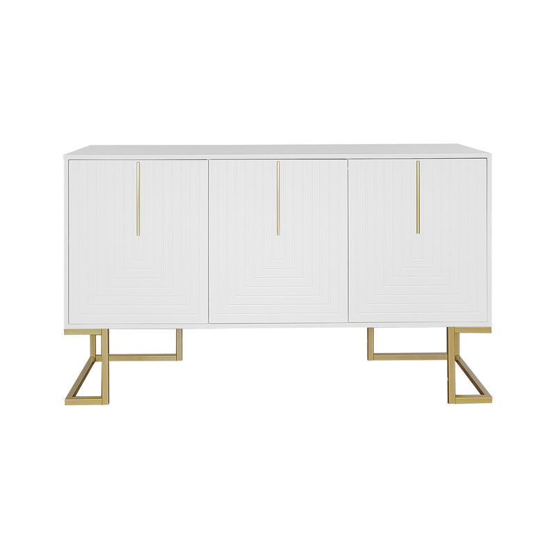 Commode buffet haut avec 3 portes blanc motif de forme U H81/B138/T40 CRUUGREN WHITE