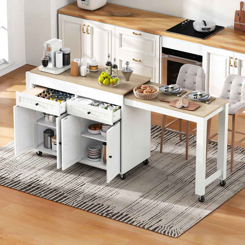 Îlot de cuisine mobile multifonctionnel avec plateau rétractable 2 tiroirs et 4 portes CAPSID