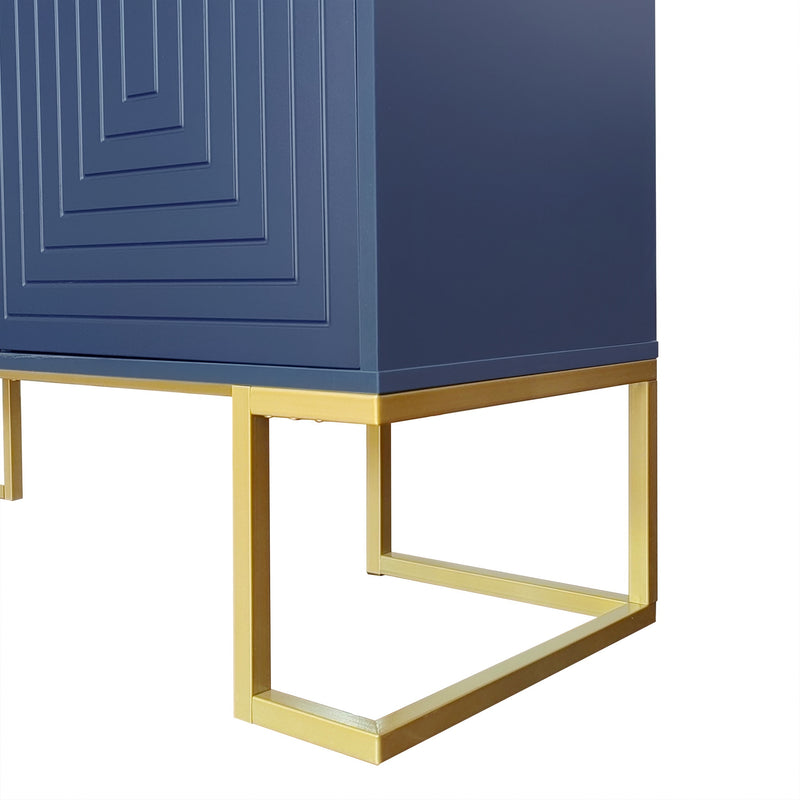 Commode buffet haut avec 3 portes bleu marine motif de forme U H81/B138/T40 CRUUGREN BLUE