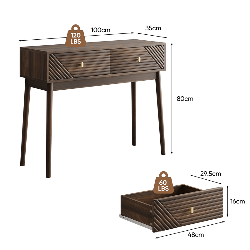 Console coiffeuse vintage avec 2 tiroirs et détails ondulés et dorés SILICABODY