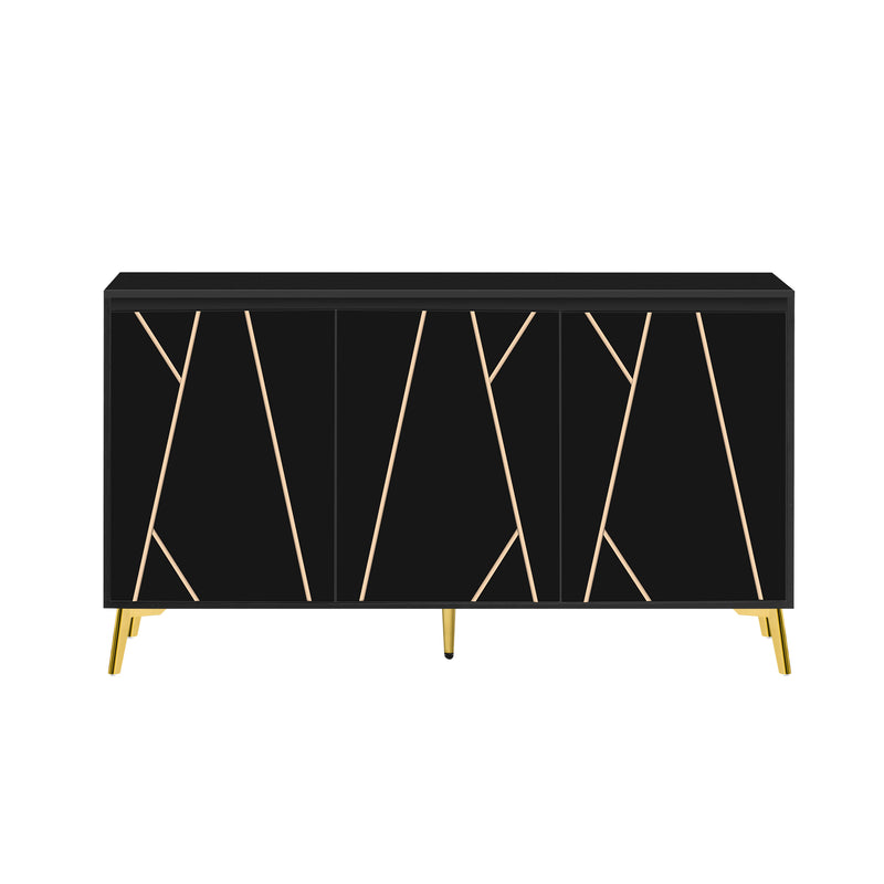 Buffet moderne noir avec motif géométrique accents dorés ENDOCRINE