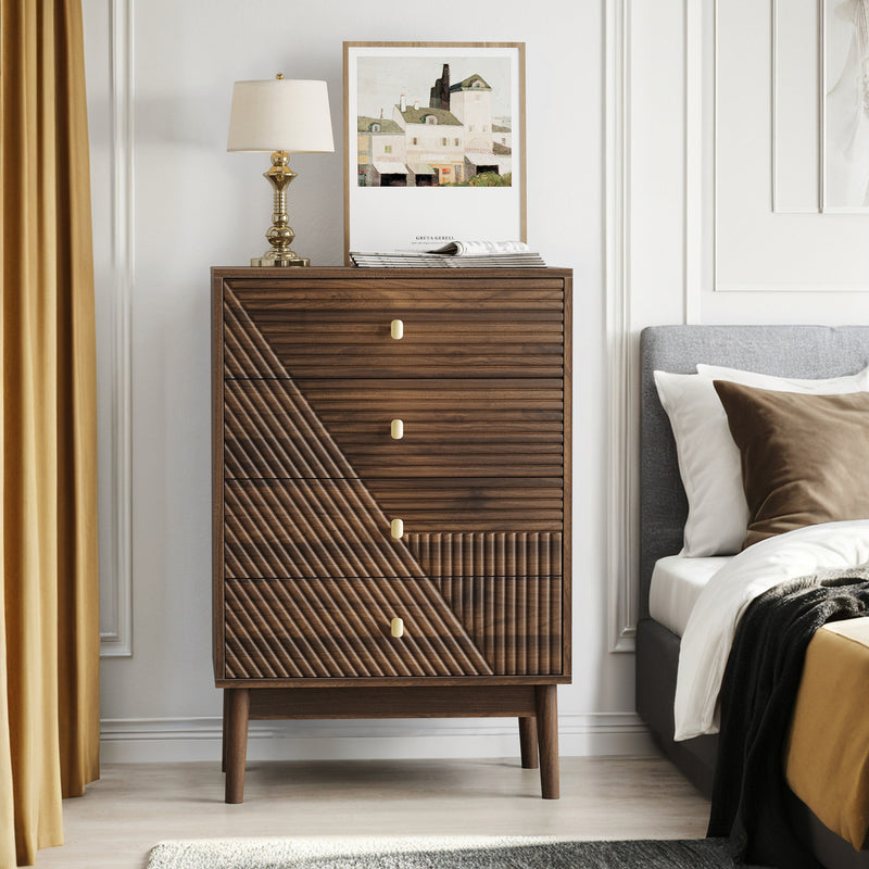 Commode style rétro 4 tiroirs avec design géométrique SUSTAIN