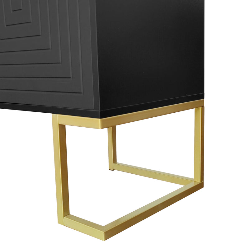 Commode buffet haut avec 3 portes noir mat motif de forme U H81/B138/T40 CRUUGREN BLACK